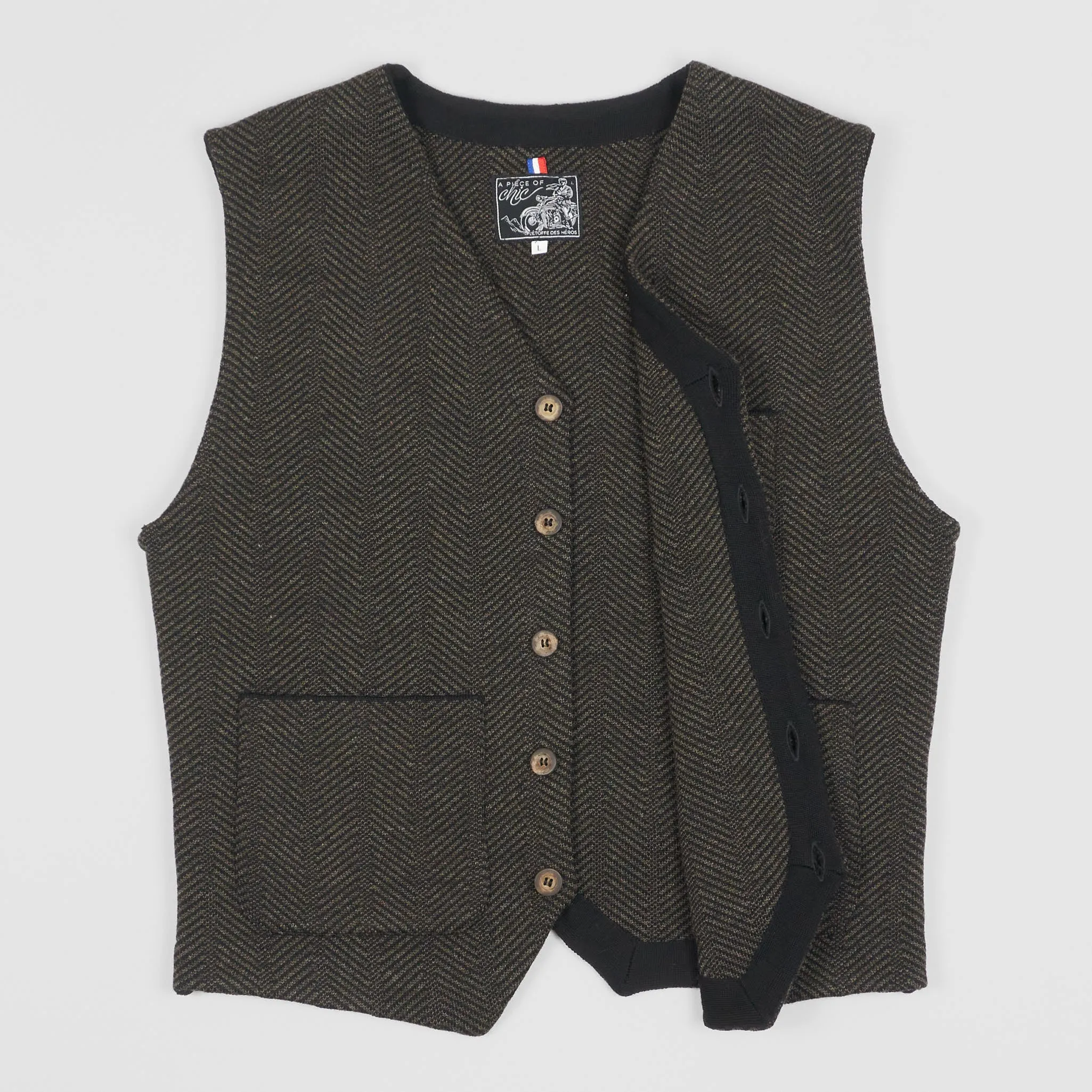 A Piece of Chic Herringbone Wool Vest