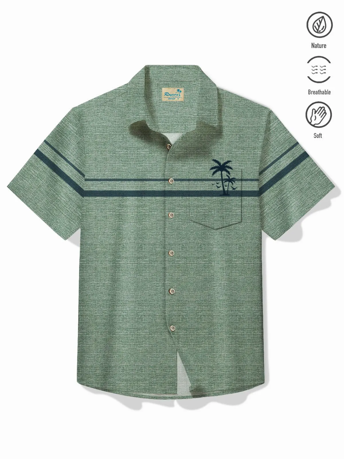 Alohadaddy Beach Vacation Coconut Tree Camp Shirt Pocket Breathable Comfortable Short Sleeve Shirt Big Tall