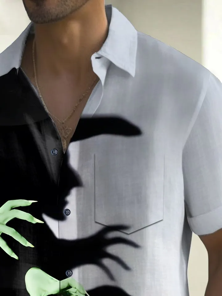 Alohadaddy Holiday Men's Halloween Witch Print Casual Breathable Short Sleeve Shirt Big Tall