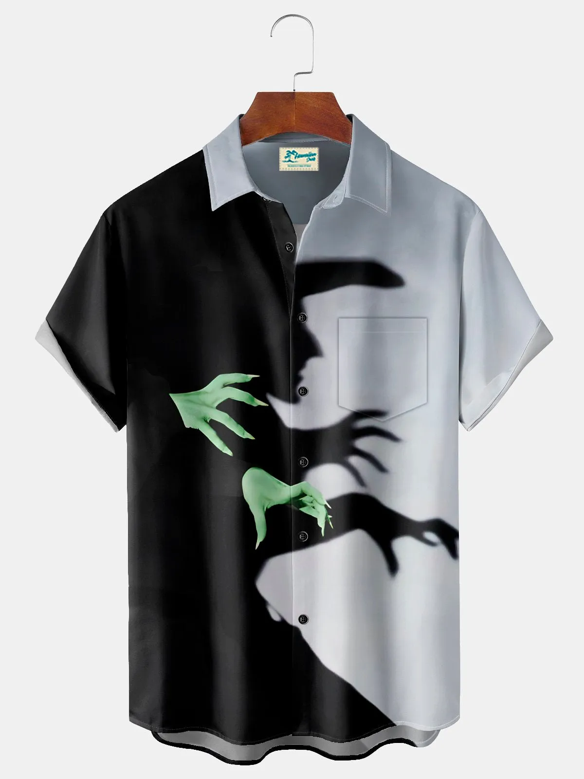 Alohadaddy Holiday Men's Halloween Witch Print Casual Breathable Short Sleeve Shirt Big Tall