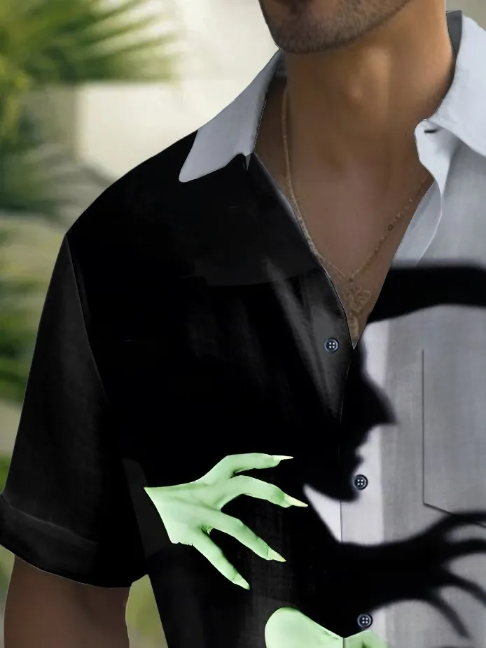 Alohadaddy Holiday Men's Halloween Witch Print Casual Breathable Short Sleeve Shirt Big Tall