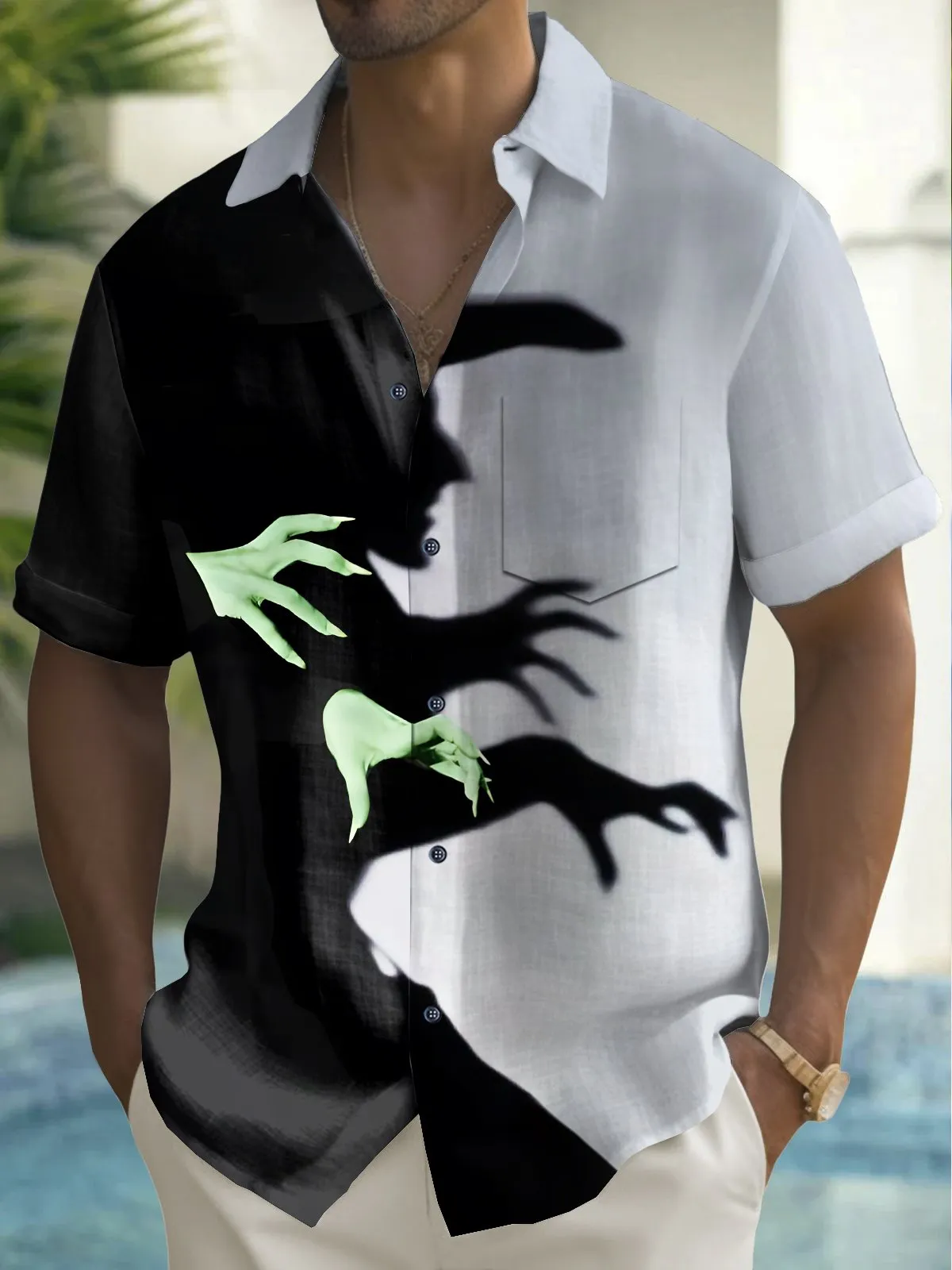 Alohadaddy Holiday Men's Halloween Witch Print Casual Breathable Short Sleeve Shirt Big Tall