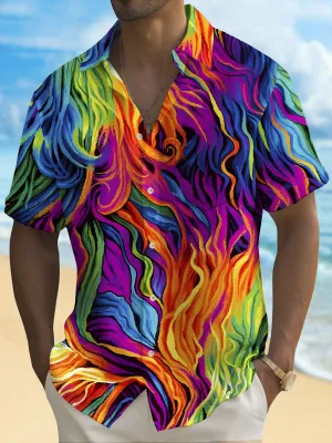 Alohadaddy Holiday Men's Pride Month Abstract Art Print Casual Breathable Short Sleeve Shirt Big Tall
