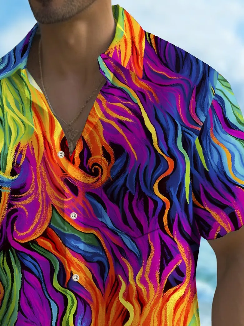 Alohadaddy Holiday Men's Pride Month Abstract Art Print Casual Breathable Short Sleeve Shirt Big Tall