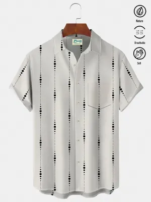 Alohadaddy Retro Holiday Off White Men's Shirt Polka Dots Art Breathable Comfort Pocket Camp Shirt Big Tall