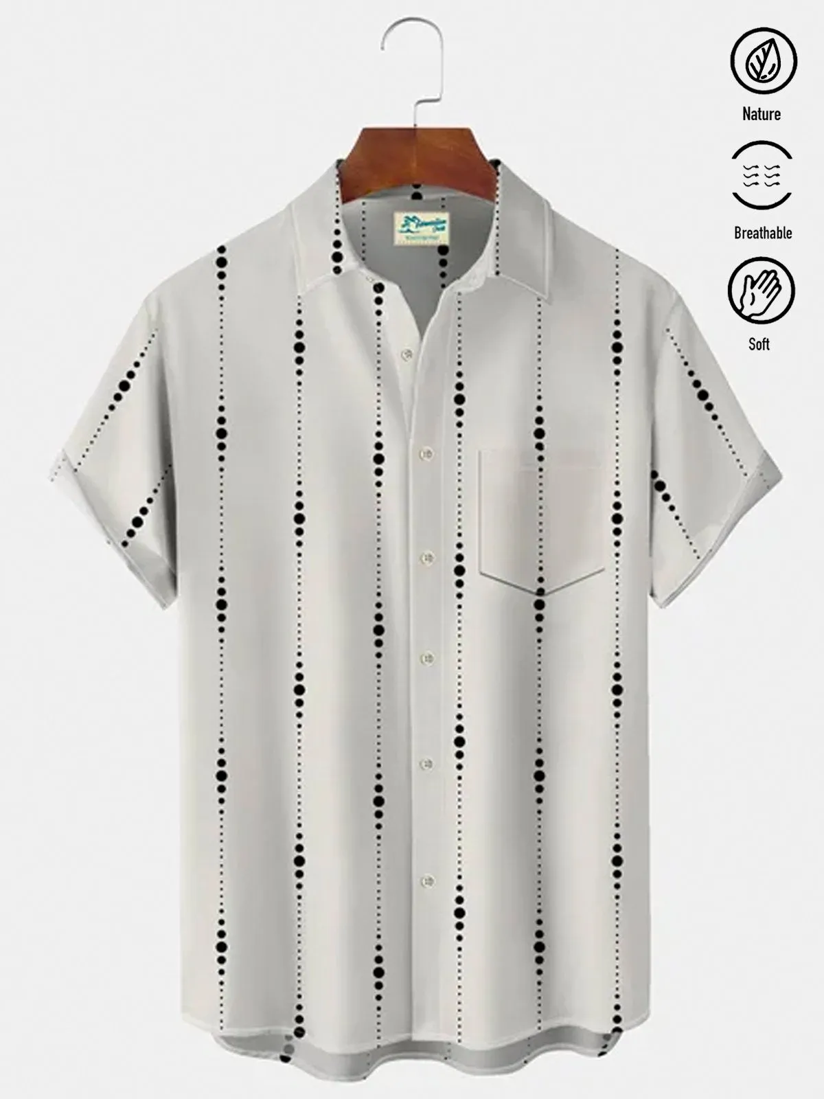 Alohadaddy Retro Holiday Off White Men's Shirt Polka Dots Art Breathable Comfort Pocket Camp Shirt Big Tall