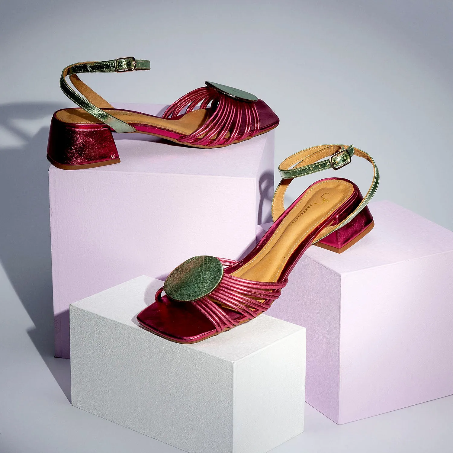 Ananke - Magenta Metallic Low Block Heels
