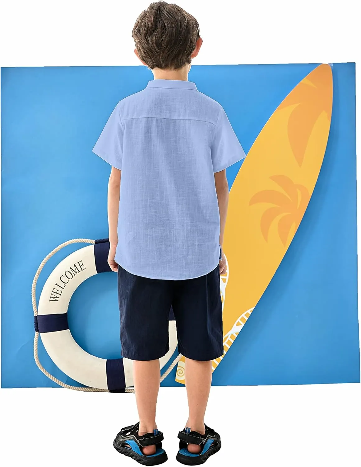 Arshiner Boys Linen Shirt Button Down Henley Short Sleeve T Shirts