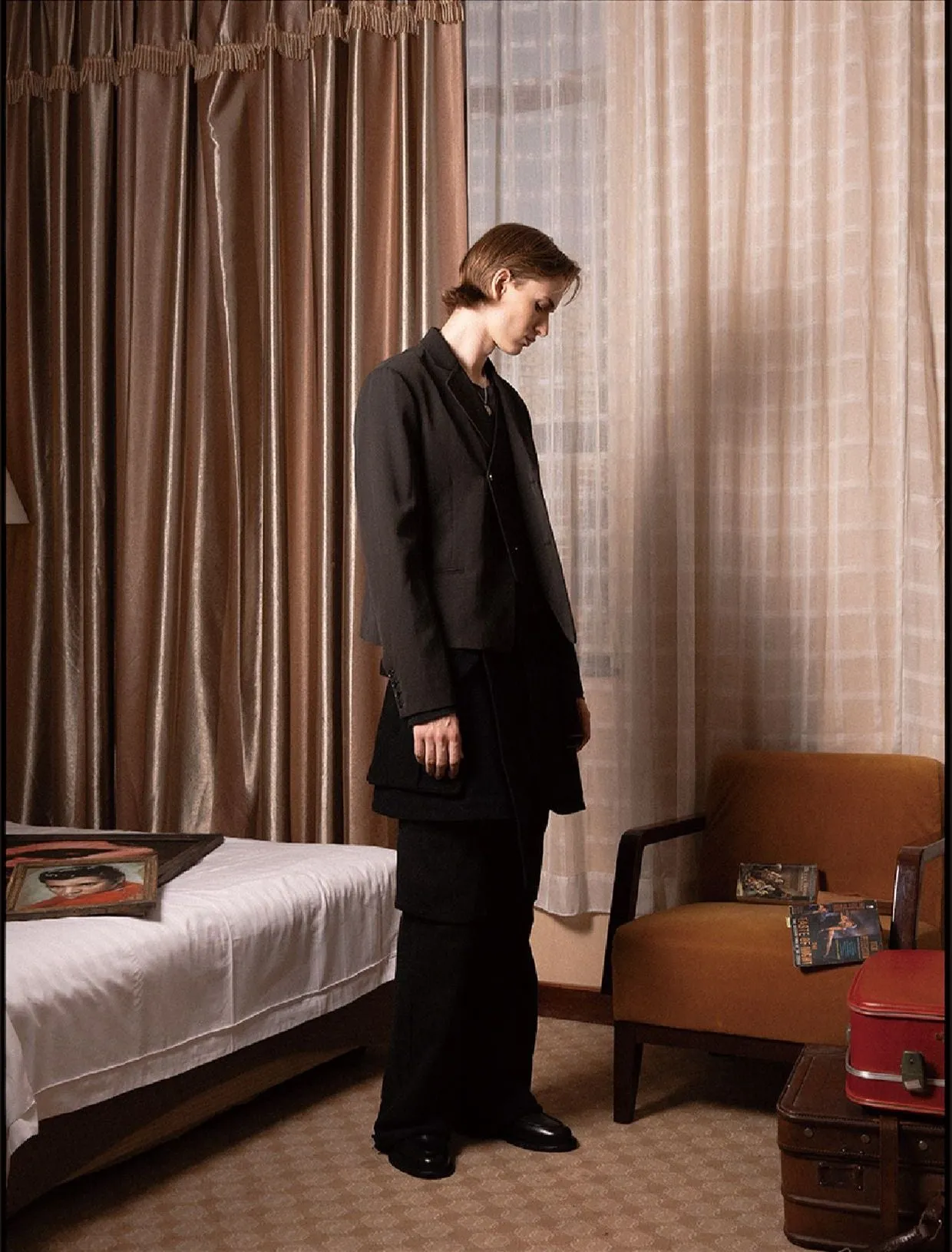 Asymmetric Layered Pinstripe Blazer