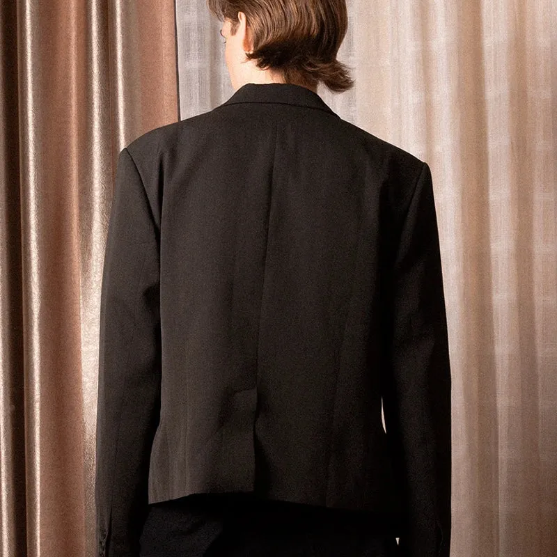 Asymmetric Layered Pinstripe Blazer