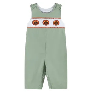 Baby Boy Sage Green Turkey Smocked Overalls