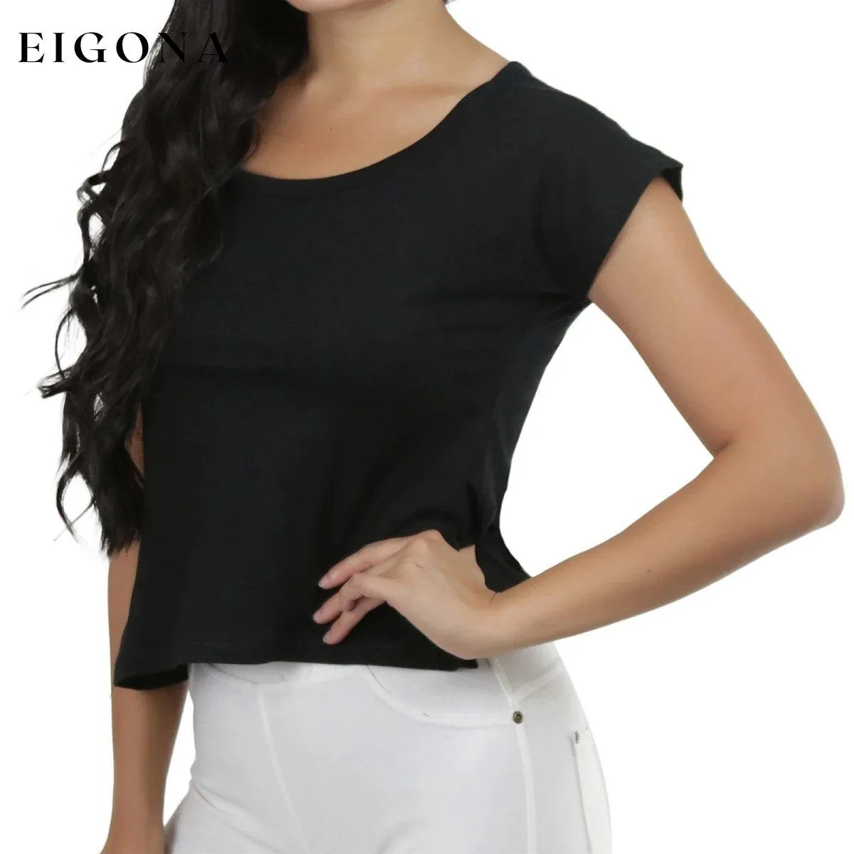 Basic Cotton Blend Cropped Tee Top