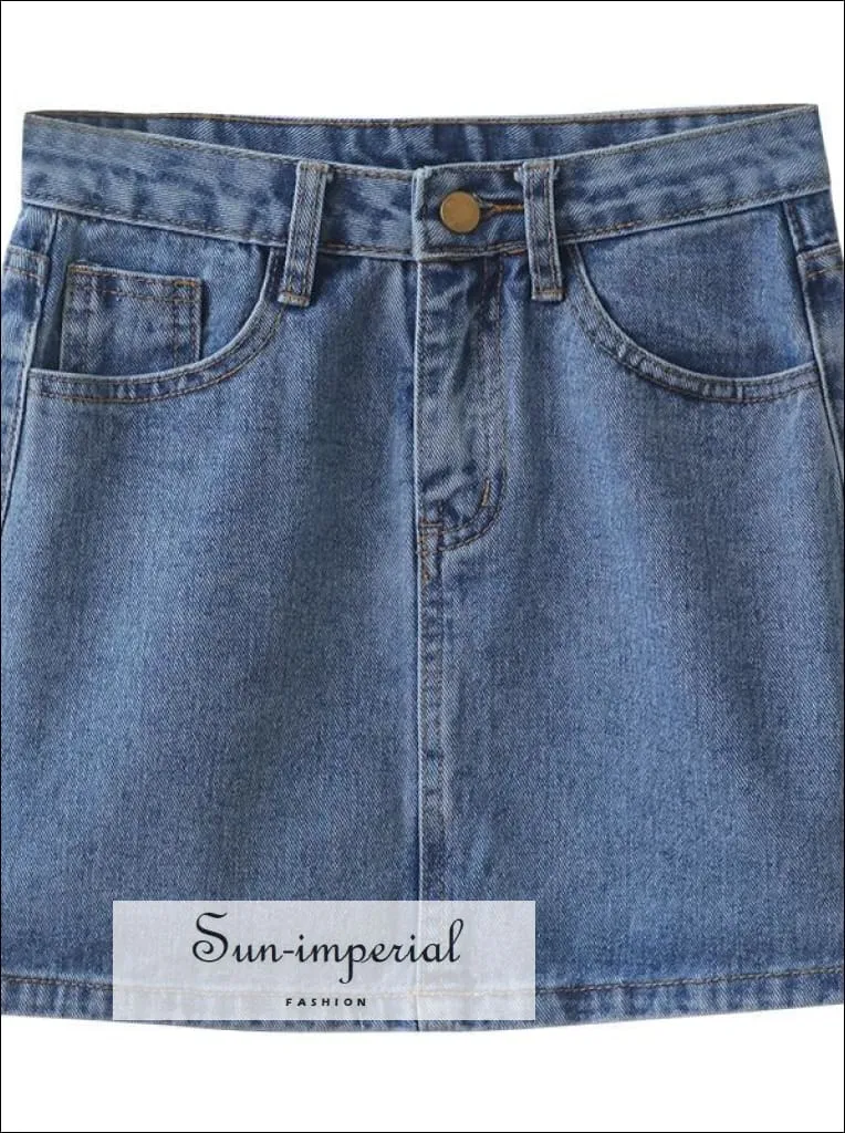 Basic Denim Mini A-line Skirt Washed High Waist Jeans Skirts