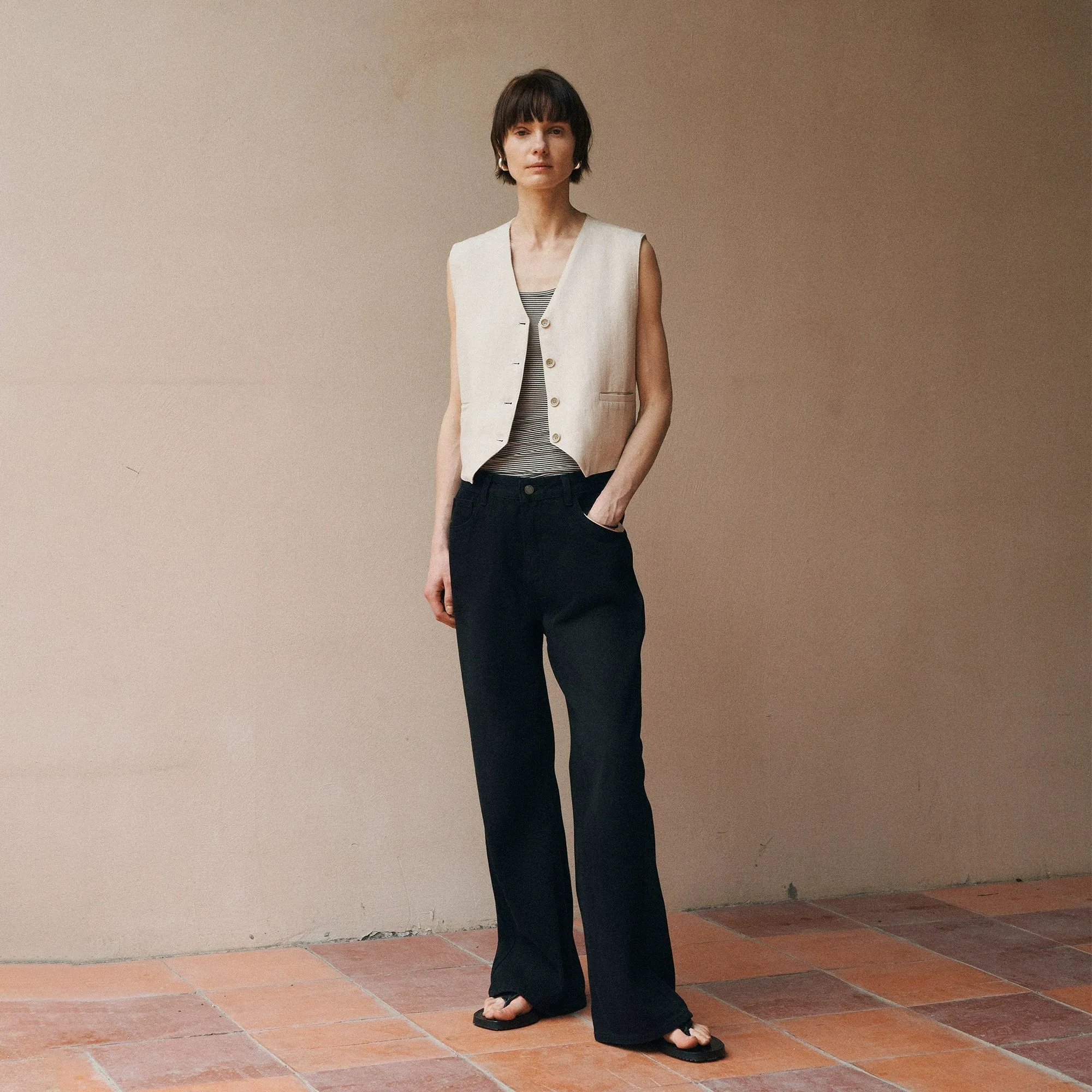 Beige V-neck Suit Vest