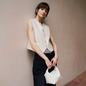 Beige V-neck Suit Vest