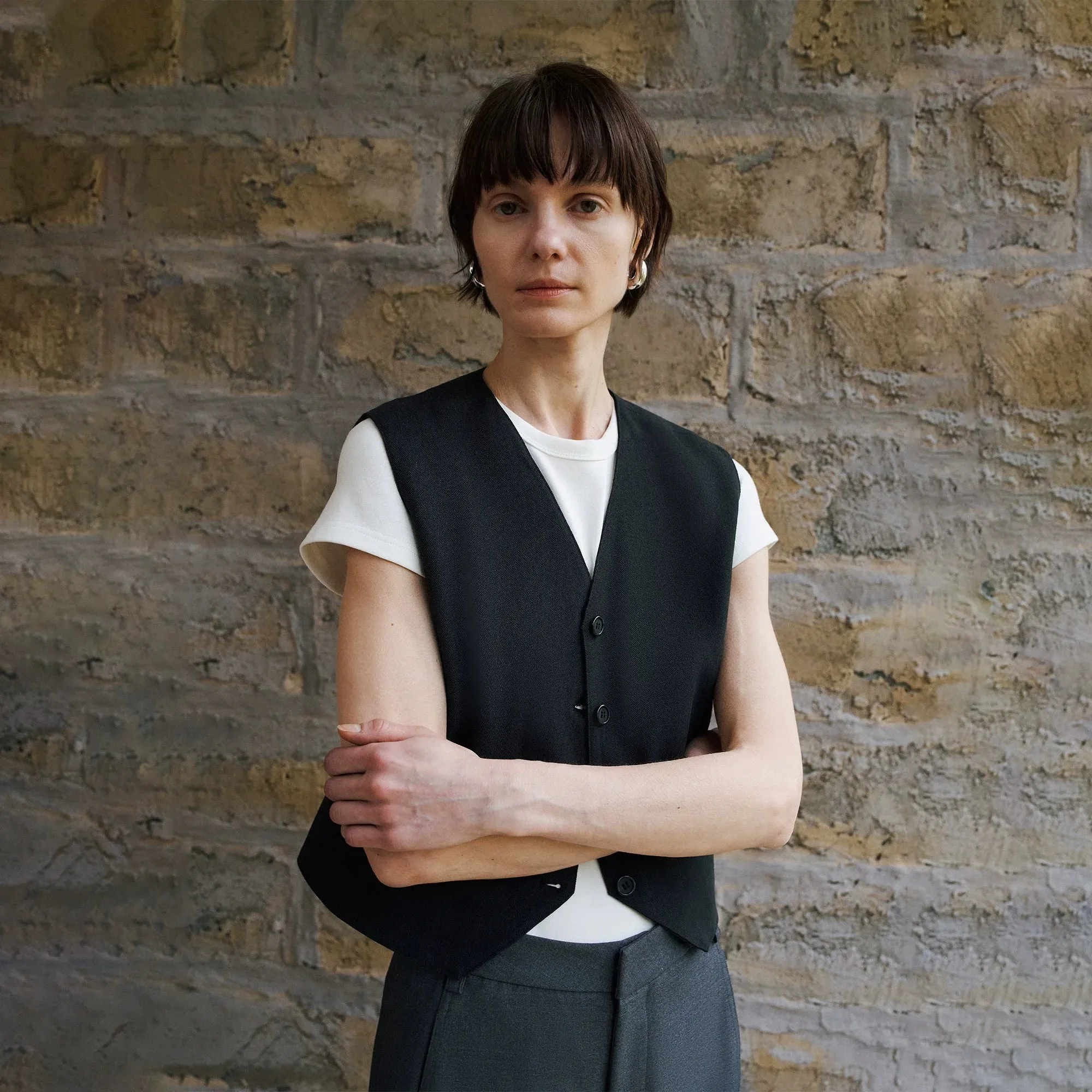 Beige V-neck Suit Vest