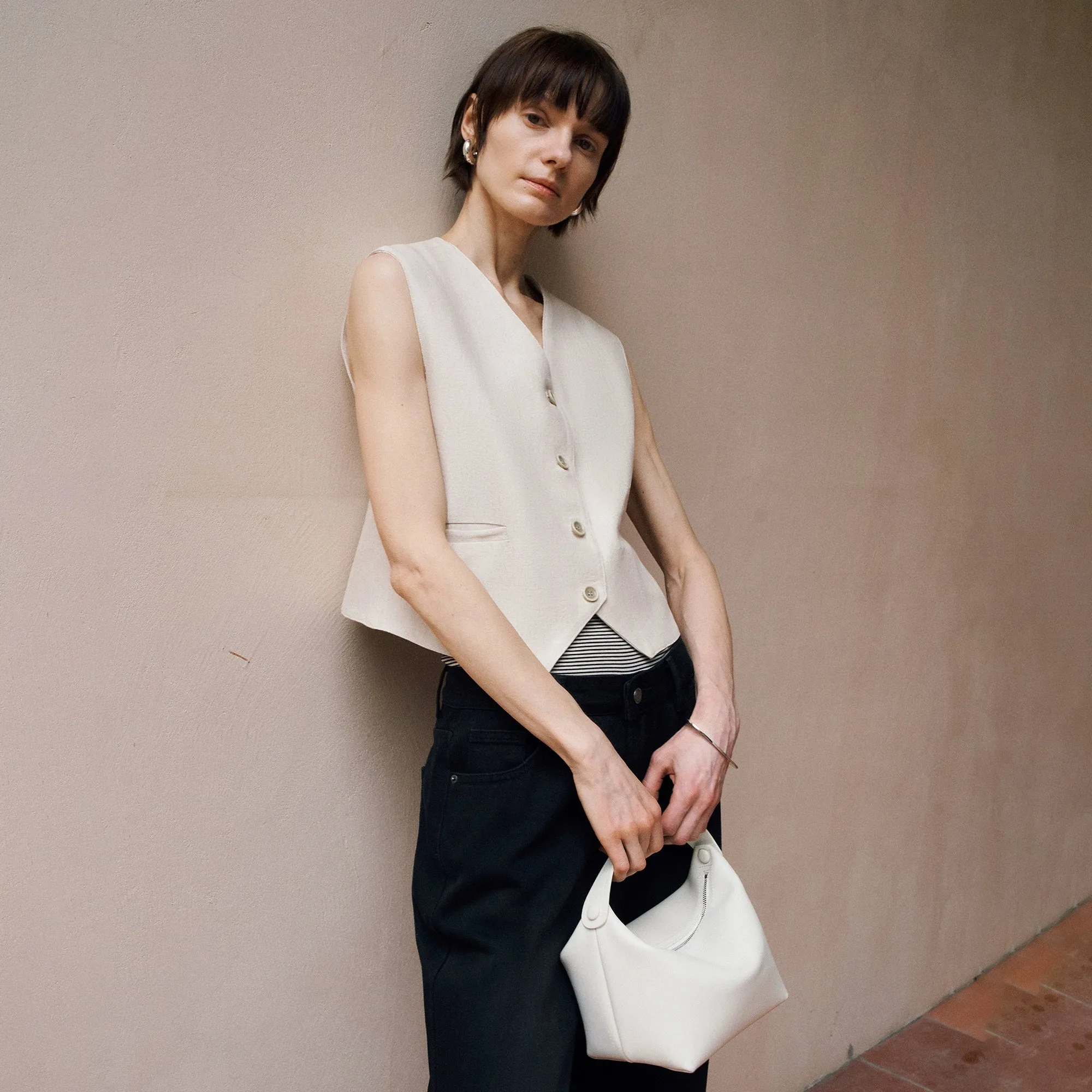 Beige V-neck Suit Vest