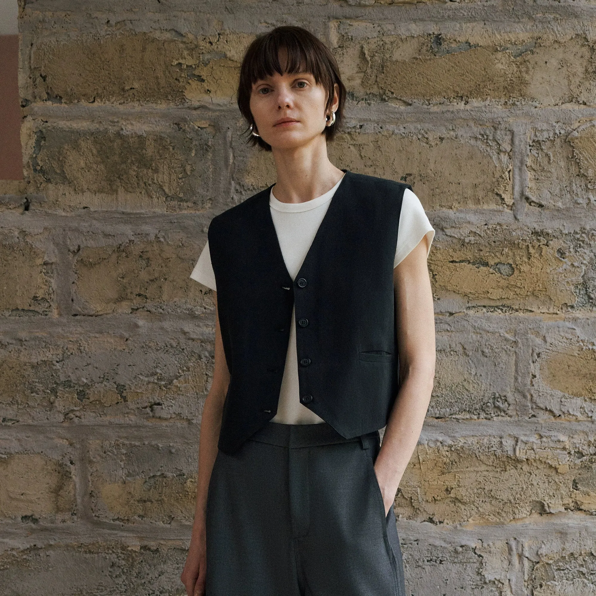Beige V-neck Suit Vest