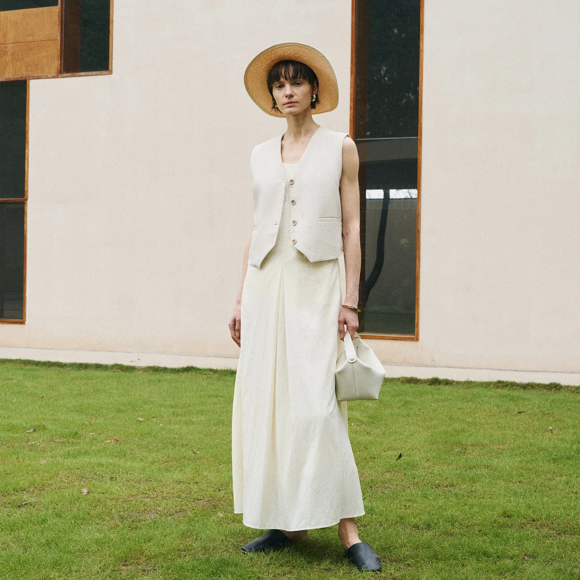 Beige V-neck Suit Vest