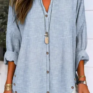 Bella Blue Button Stripe Long Sleeve Casual Shirt