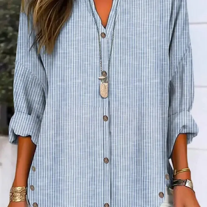 Bella Blue Button Stripe Long Sleeve Casual Shirt