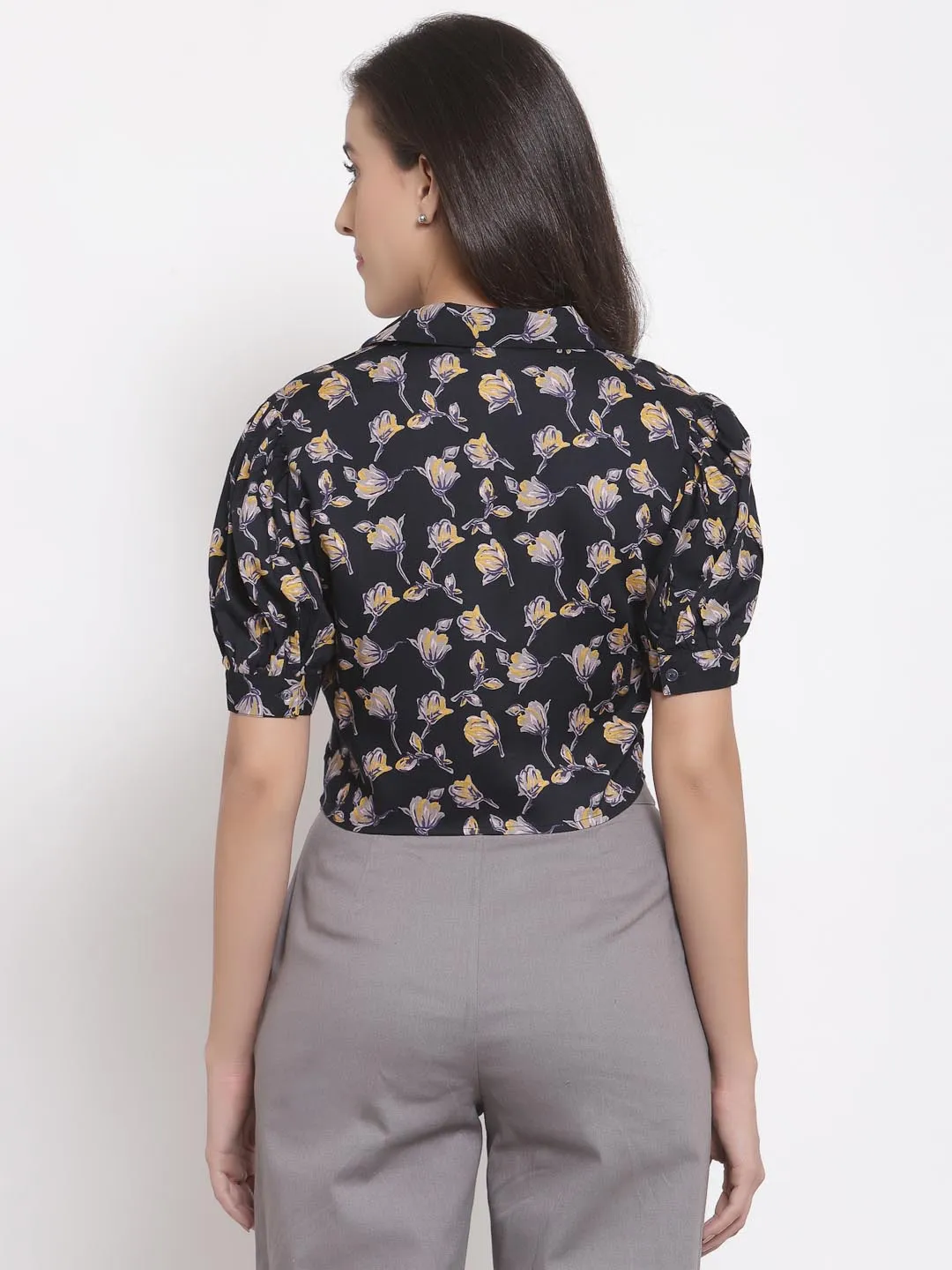 Black Crop Collar Top