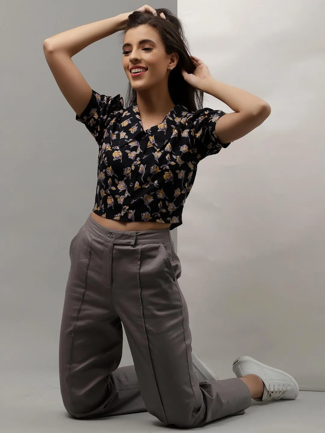 Black Crop Collar Top