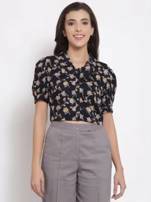 Black Crop Collar Top