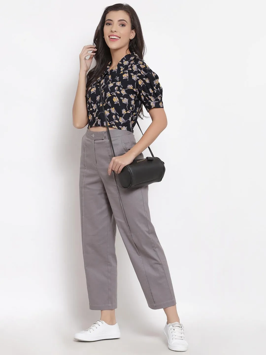 Black Crop Collar Top