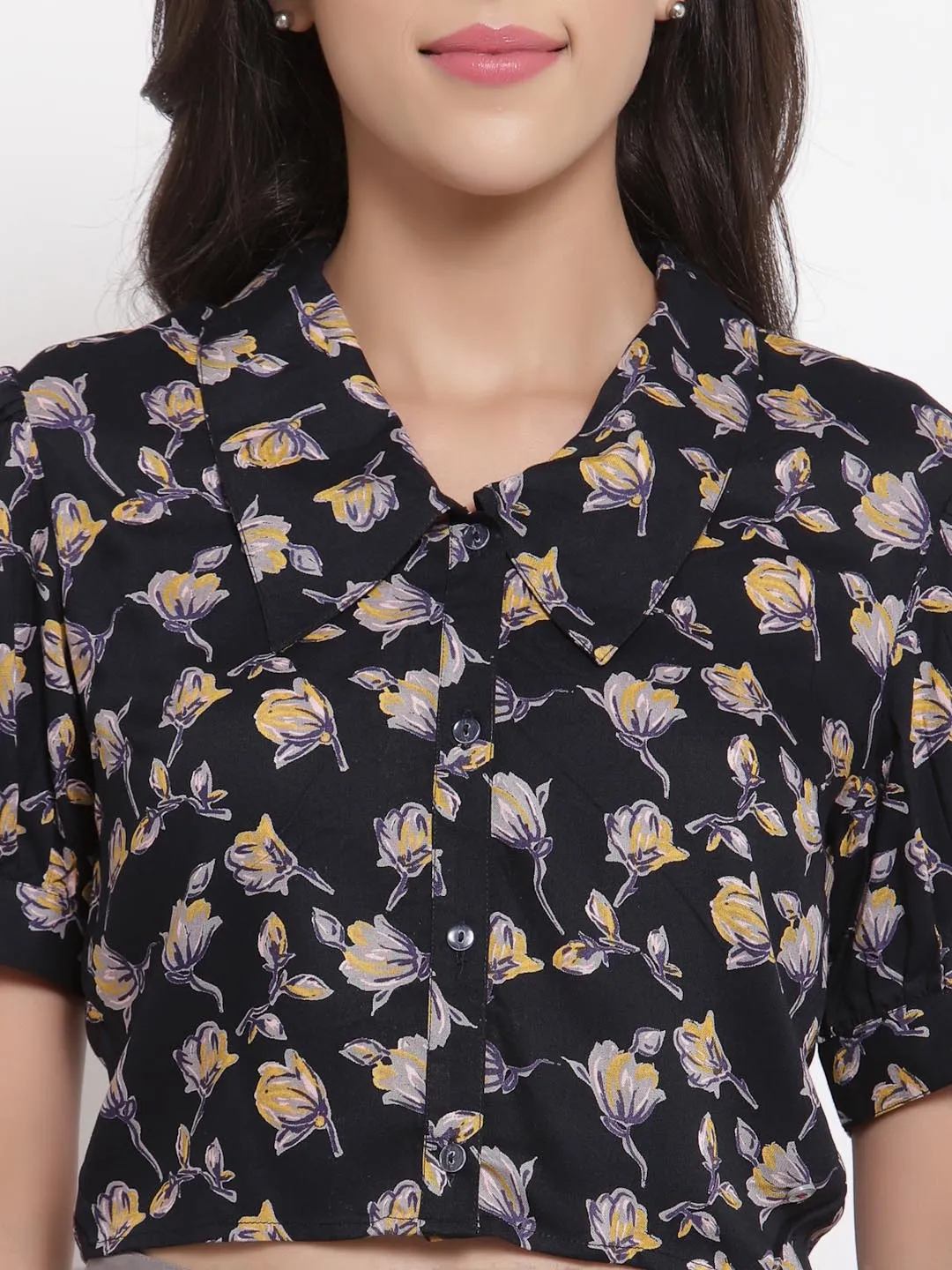 Black Crop Collar Top