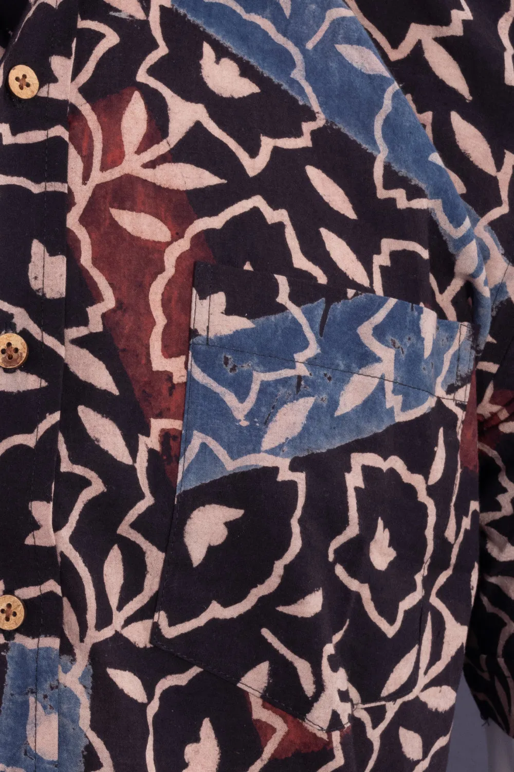 Black Half Sleeve Ajrakh Printed Cotton Mens Shirt 10072714