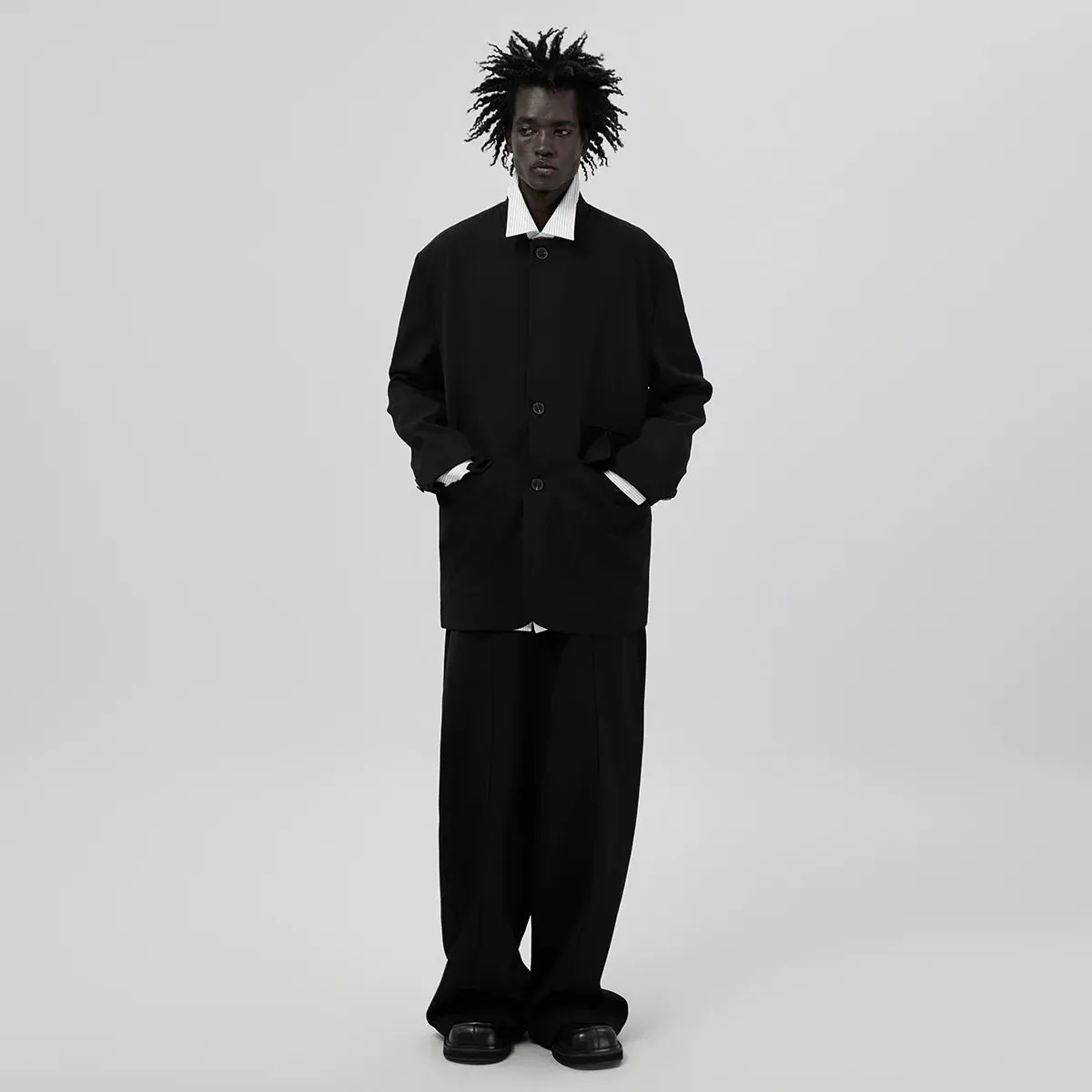 Black Stand-Up Collar Blazer