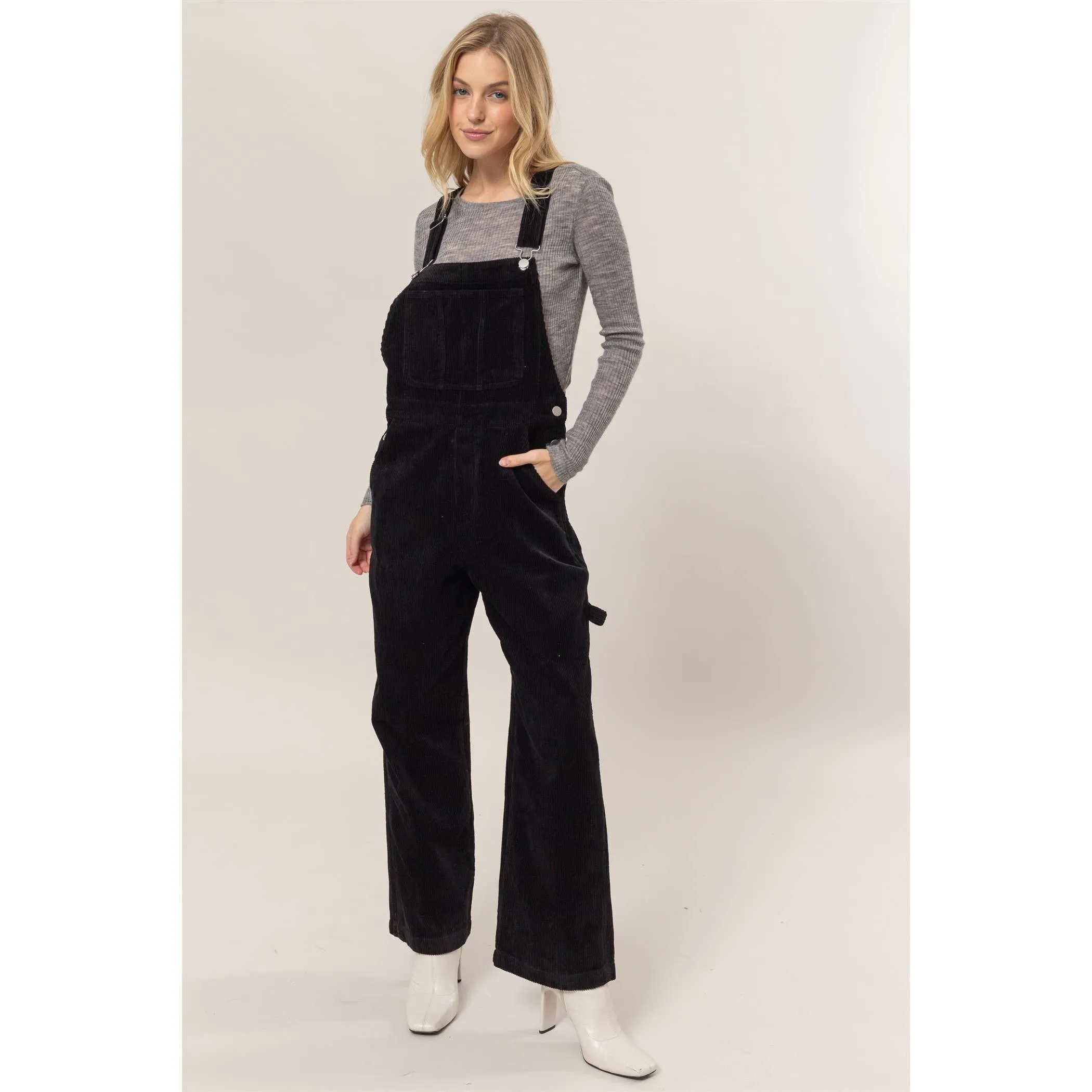 Black Washed Corduroy Overalls