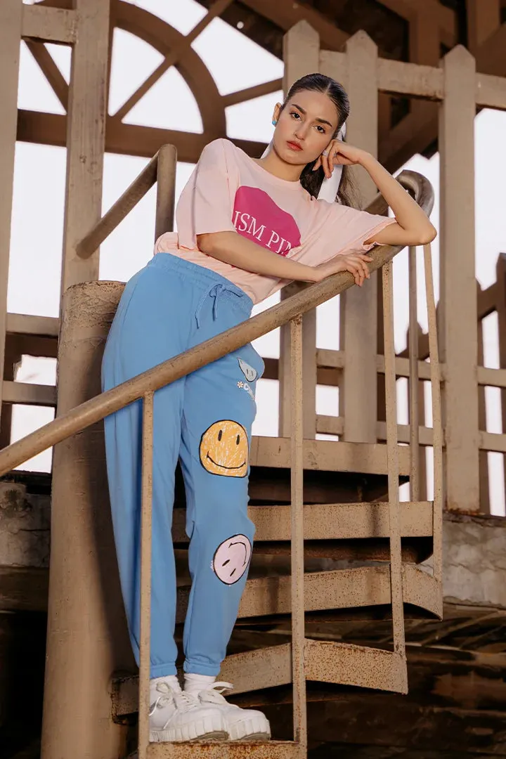 Blue Knitted Oversized Jogger Pants
