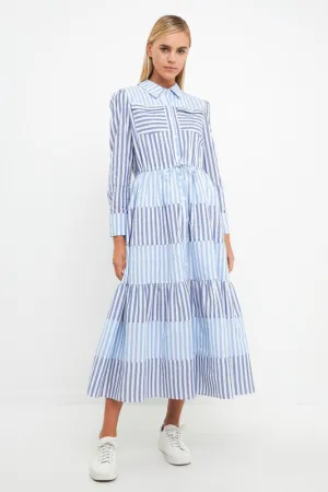 Blue Stripe Block Maxi Dress