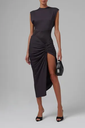 Brown Fusion Ruched Midi Dress