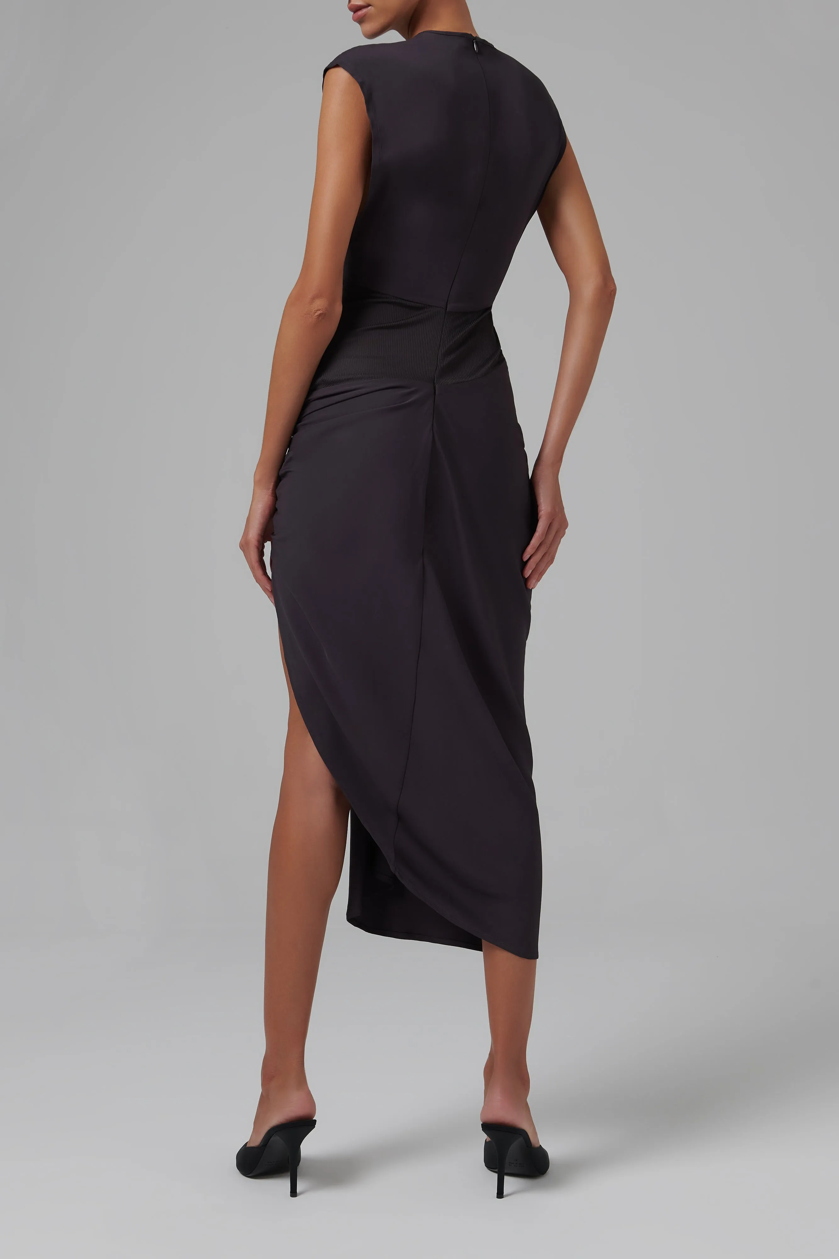 Brown Fusion Ruched Midi Dress