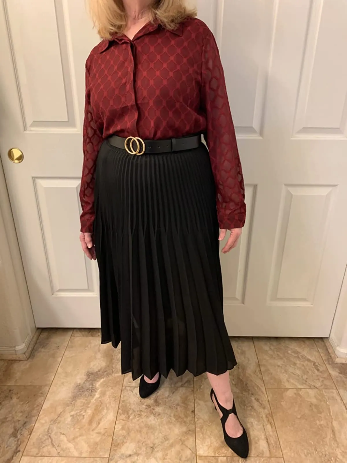 Burgundy Womens Button Down Shirts Long Sleeve V Neck Blouses Tops for Work - FARYSAYS