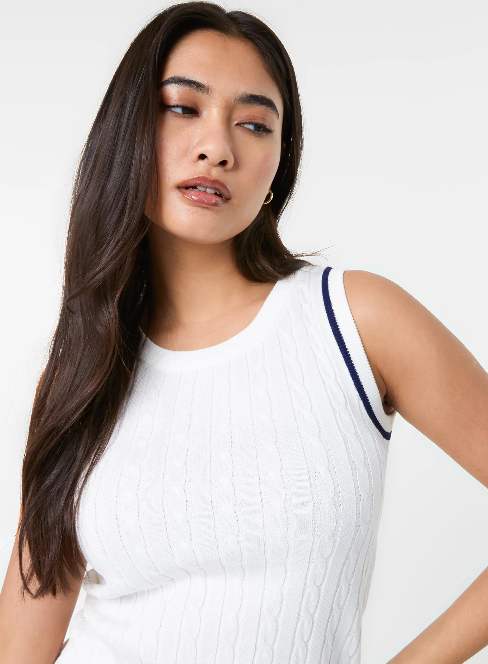 Cable Knit Vest With Contrast Piping