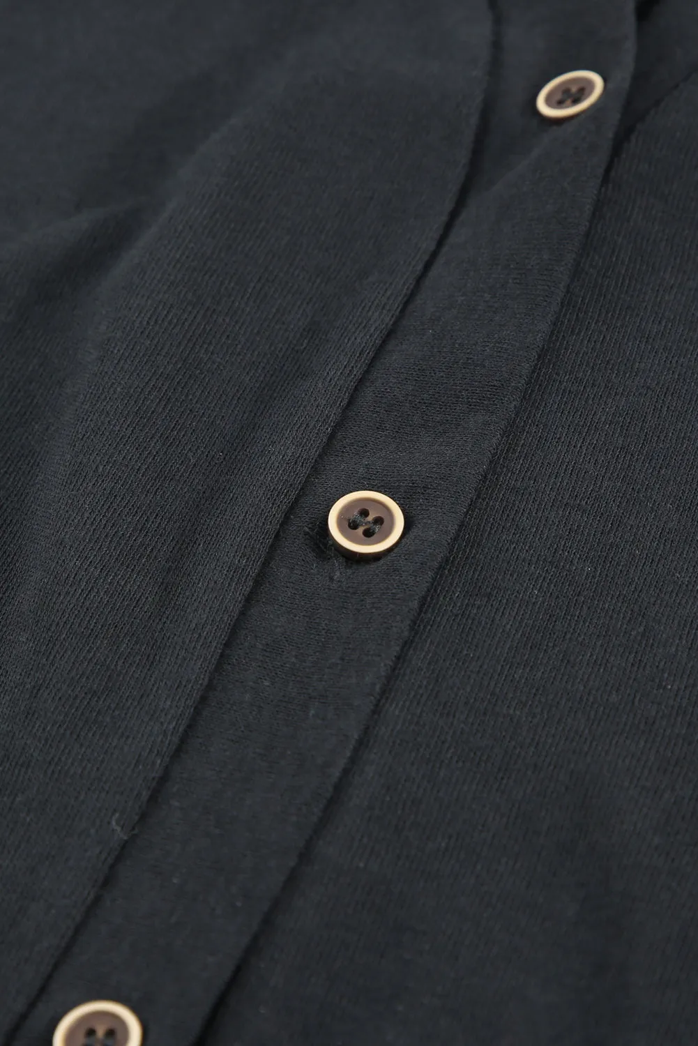 Cali Chic Black Solid Color Open Front Buttons Cardigan