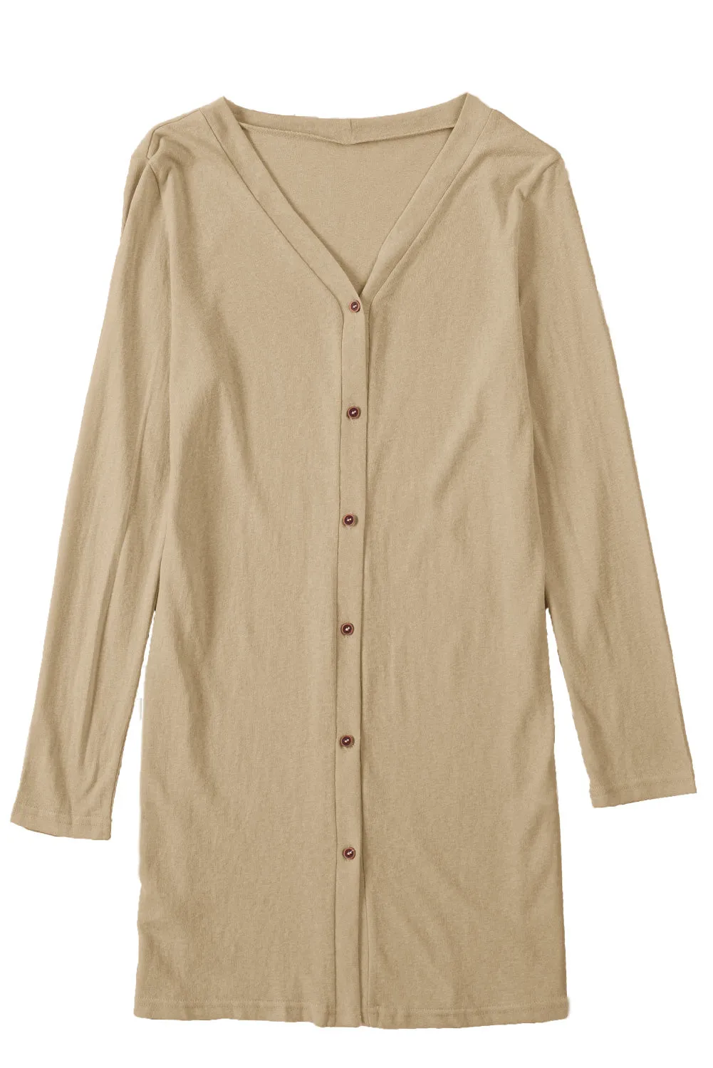 Cali Chic Brown Solid Color Open Front Buttons Cardigan