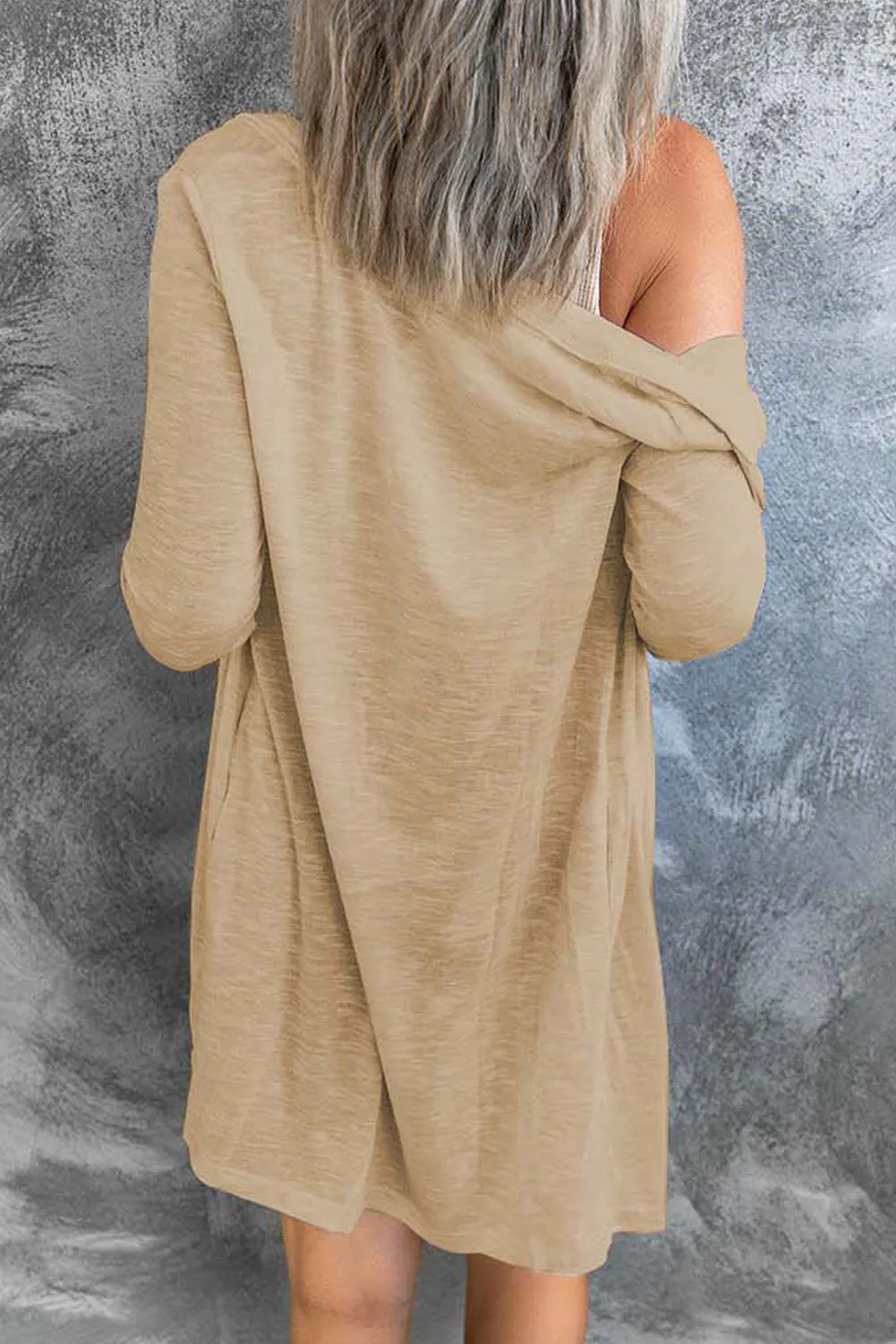Cali Chic Brown Solid Color Open Front Buttons Cardigan