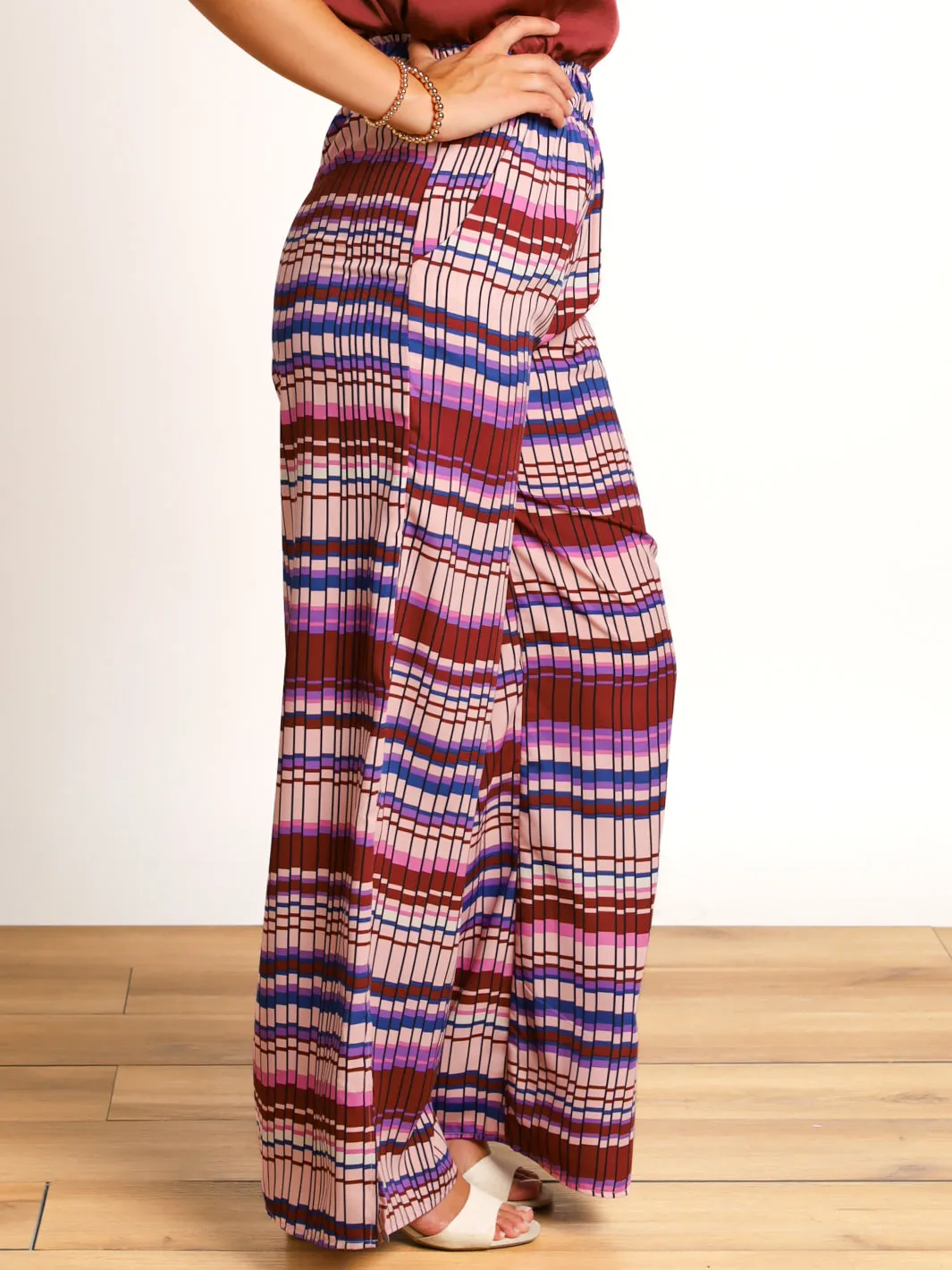 Check Mate Printed Side Slit Wide Leg Pants- Final Sale