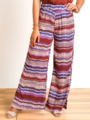 Check Mate Printed Side Slit Wide Leg Pants- Final Sale