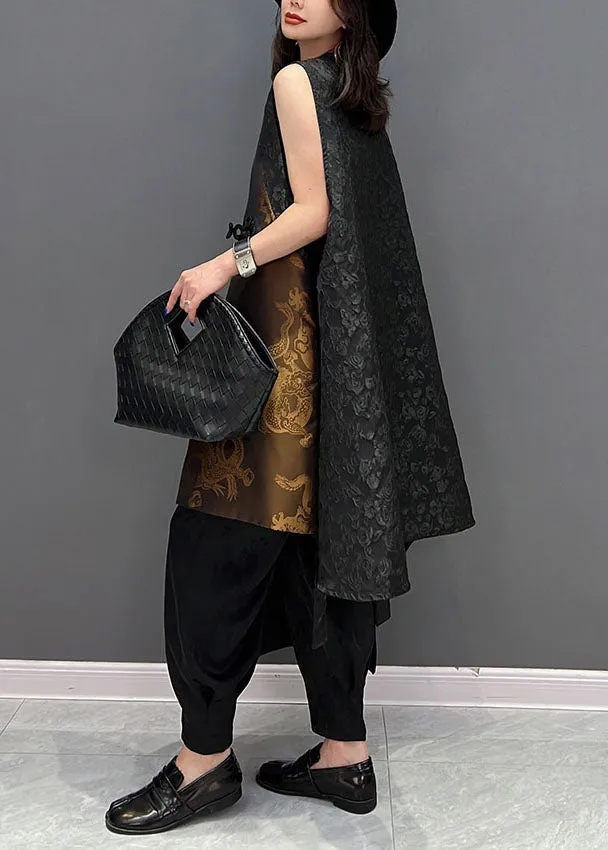Chic Colorblock Asymmetrical Patchwork Jacquard Silk Vests Sleeveless LY1597
