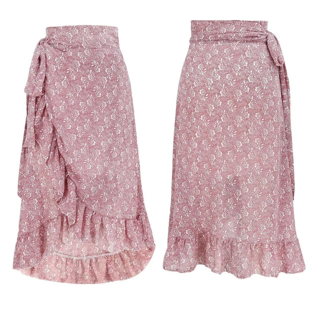 Chic Floral Ruffle Wrap Skirt