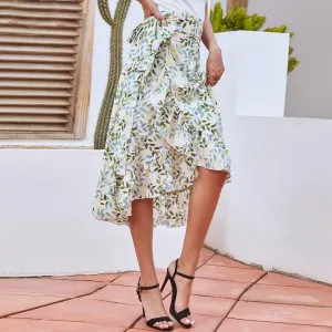 Chic Floral Ruffle Wrap Skirt