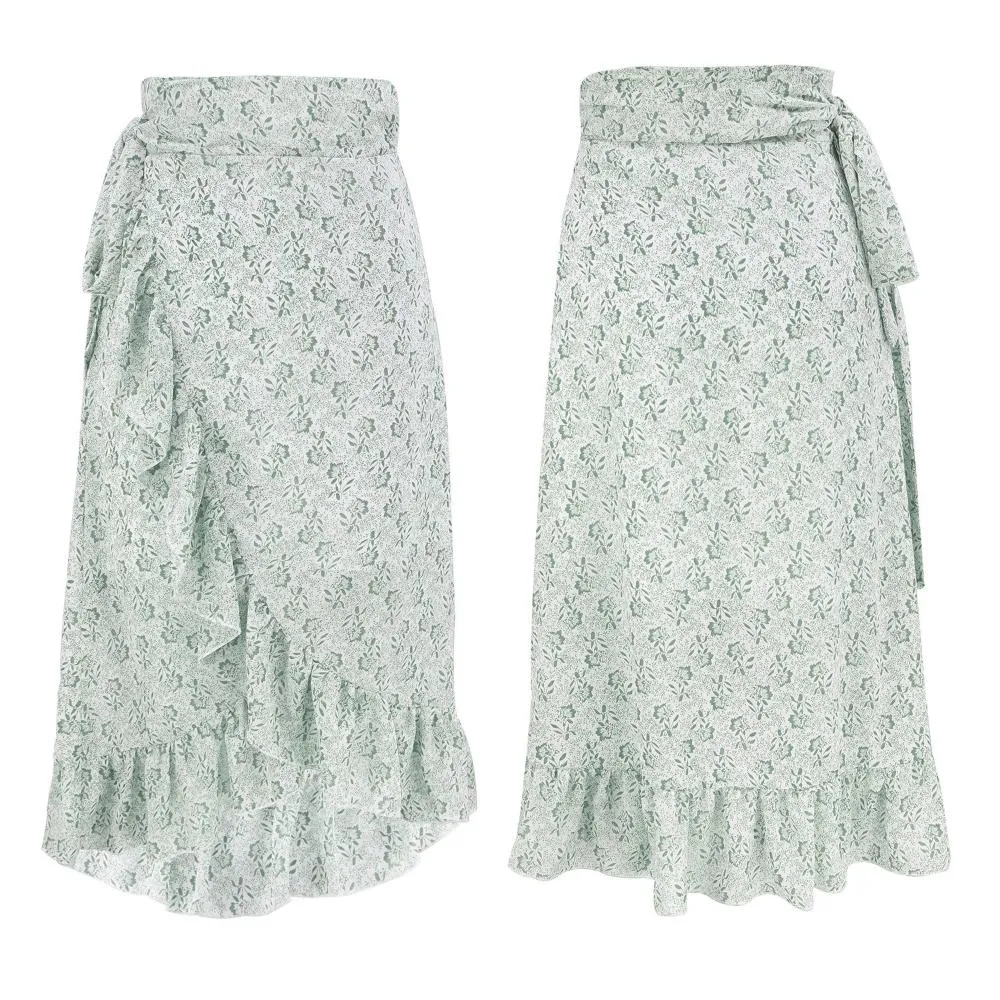 Chic Floral Ruffle Wrap Skirt