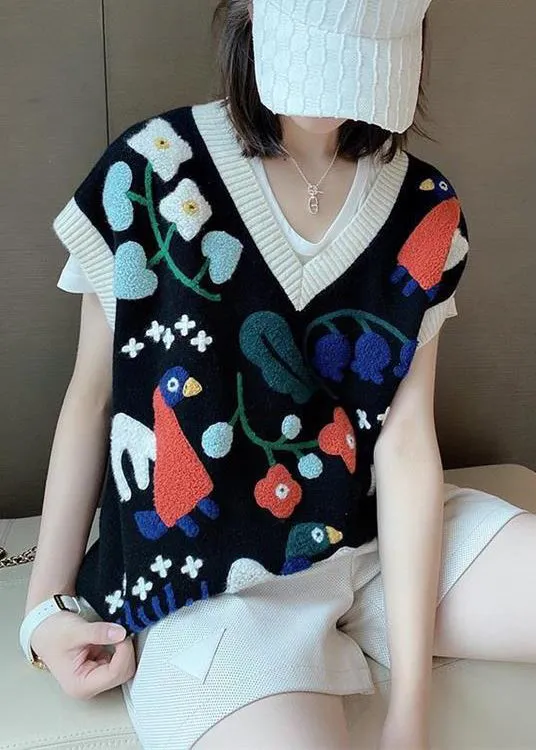 Chic Grey V Neck Jacquard Patchwork Knit Vest Sleeveless ML2611