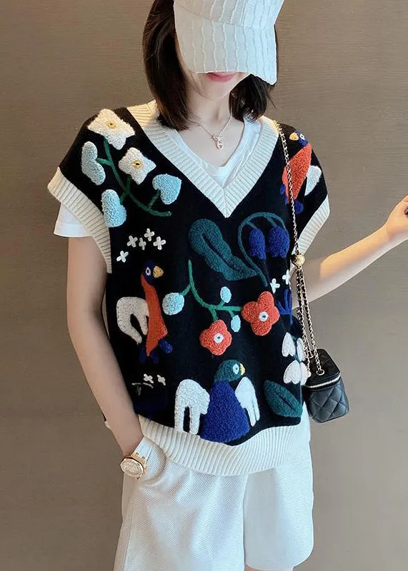 Chic Grey V Neck Jacquard Patchwork Knit Vest Sleeveless ML2611